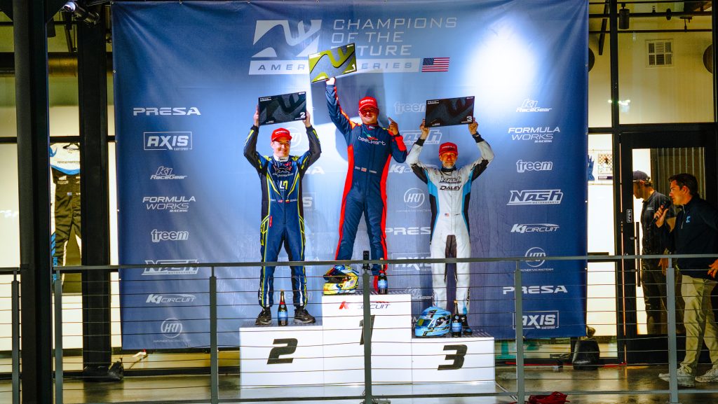 the top three podium finishers in the KA100 Heritage class from round 2 of Champions of the Future America series