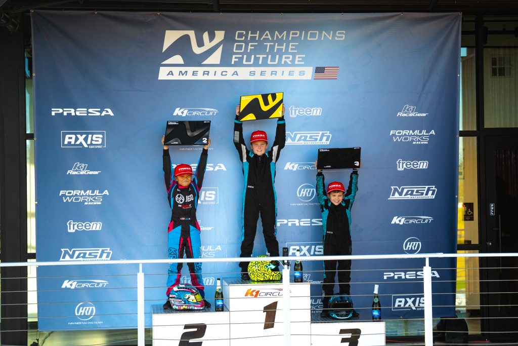 the top three podium finishers in the MIni class from round 2 of Champions of the Future America series