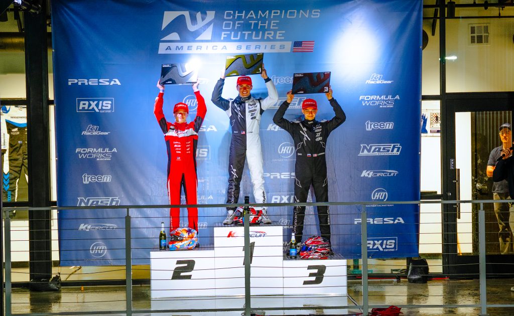 the top three podium finishers in the X30 class from round 2 of Champions of the Future America series